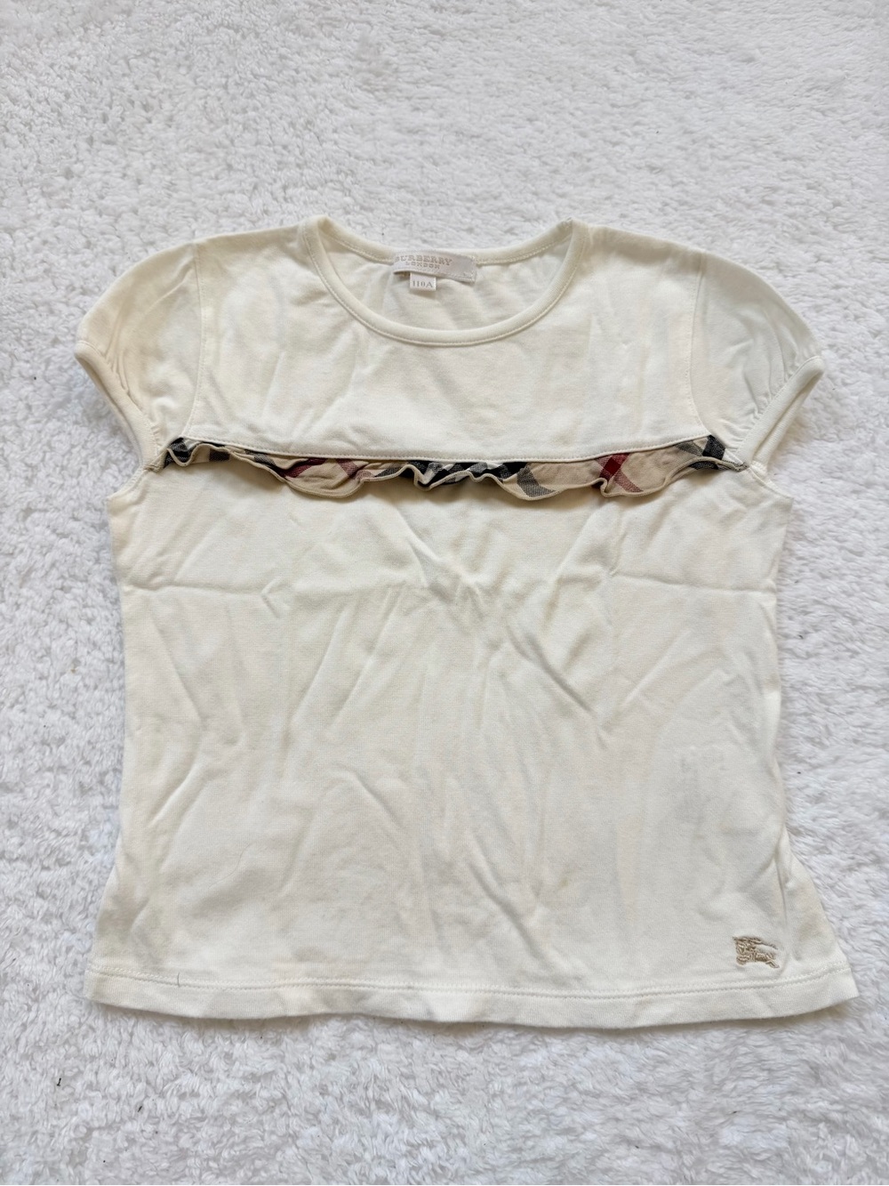 Burberry Toddler Girl 4T Nova Check Tops T Shirt Authentic Horse Cotton White